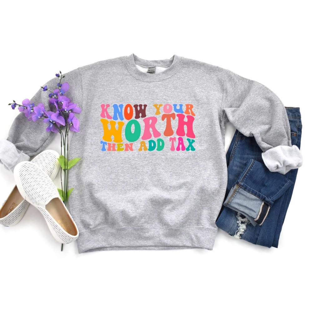 Know your worth mental health graphic crewneck raglan pullover sweatshirt large - Picture 3 of 10